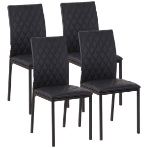 Altro Set 4 Sedie Da Pranzo In Finta Pelle Con Cuciture A Rombi E Gambe In Metallo, Nero