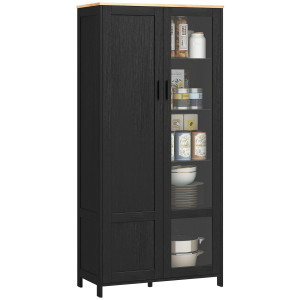 Altro Mobile Dispensa Cucina In Legno A 9 Ripiani Regolabili Con Ante In Vetro, 76x36x160 Cm, Nero E Color Legno