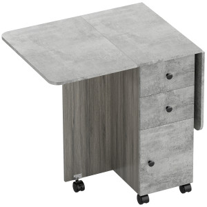 Altro Tavolo Pieghevole Con 2 Cassetti E Armadietto, 6 Rotelle E Freni, 120x60x76.5 Cm, Grigio Legno E Roccia