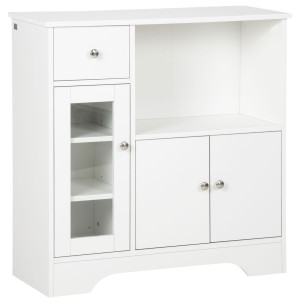 Altro Credenza Buffet Con Vano Aperto, Cassetto, 3 Ripiani E Armadietto A 2 Ante, In Legno, 80x30x82 Cm, Bianco