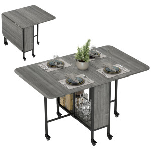 Altro Tavolo Da Pranzo Pieghevole Per 6 Persone Max Con Ripiano, In Legno E Metallo, 130x80x74 Cm, Grigio