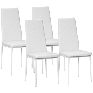 Altro Set Di 4 Sedie Da Pranzo Con Schienale Alto In Finta Pelle E Acciaio, 41x50x97cm, Bianco