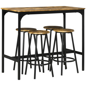 Altro Set Da Bar 5 Pezzi Con Tavolo Alto E 4 Sgabelli Stile Industriale, Marrone E Nero