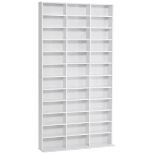 Altro Libreria Porta Cd In Legno Con 3 Colonne Da 12 Ripiani Ad Altezza Regolabile, 102x23.5x195 Cm, Bianco