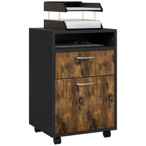 Altro Cassettiera Portadocumenti Con Cassetto E Ripiano, 4 Ruote, 40x35x60cm, Marrone E Nero