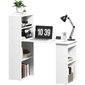 Altro Scrivania Computer Con Libreria Salvaspazio, Tavolo Da Pranzo Per Ufficio E Studio, 120x55x120 Cm, Bianco