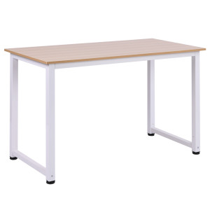 Altro Scrivania Moderna Per Computer Con Gambe Regolabili E Struttura In Mdf E Metallo, Tavolo Da Pranzo 120x60x76 Cm, Bianco E Color Legno