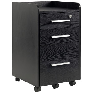 Altro Cassettiera Portadocumenti In Legno A 3 Cassetti Con Chiavi Di Sicurezza E 5 Ruote, 39.2x40x65.4 Cm, Nero