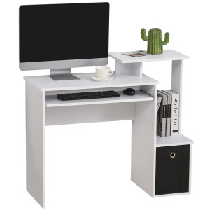 Altro Scrivania Moderna Con Mensola Per Tastiera E Cassetto In Tessuto, 100x40x86.6cm, Bianco E Nero