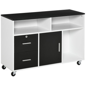 Altro Mobile Porta Stampante Con Cassetti, Mobiletto Multiuso Per Ufficio E Casa, Nero E Bianco, 100x35x65cm