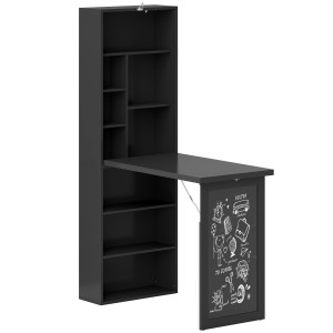 Altro Scrivania Moderna Pieghevole Con Libreria E Lavagna, In Legno E Metallo, 98x51x153 Cm, Nero