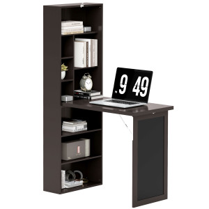 Altro Scrivania Moderna Pieghevole Con Libreria E Lavagna, In Legno E Metallo, 98x51x153 Cm, Marrone