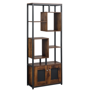 Altro Mobile Libreria Scaffale In Stile Industriale Con Armadietto A 2 Ante, Scaffale Salvaspazio A 8 Ripiani Per Casa E Ufficio, 70x30x180cm, Marrone