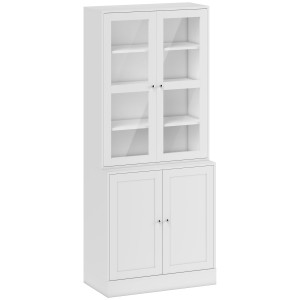 Altro Mobile Libreria Con 2 Armadietti, Ripiani Regolabili E Ante In Vetro, 76x40x178.5 Cm, Bianco