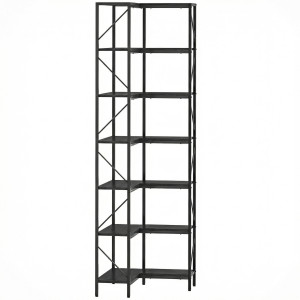 Altro Libreria Ad Angolo A 7 Ripiani, Scaffale Industriale, Effetto Legno Nero