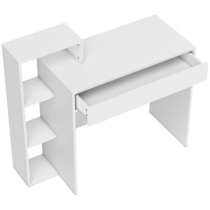 Altro Scrivania Pc Moderna Con 3 Ripiani Aperti E Cassetto, In Legno Bianco, 100x40x90 cm