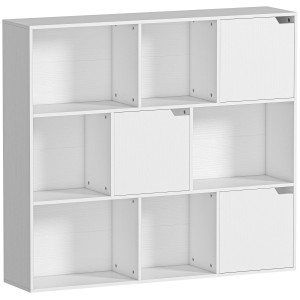 Altro Libreria A Cubi Con 6 Sezioni Aperte E 3 Chiuse, In Legno Bianco, 106x24x95 cm