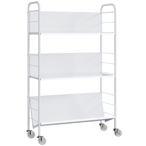Altro Carrello Portalibri Moderno A 3 Livelli Con Ruote Girevoli Per Libri E Riviste, 69x26x108 Cm, Bianco