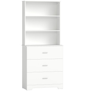 Altro Libreria A Muro Con 3 Ripiani Aperti E 3 Cassetti, In Legno, 79x39.5x182.2 Cm, Bianco