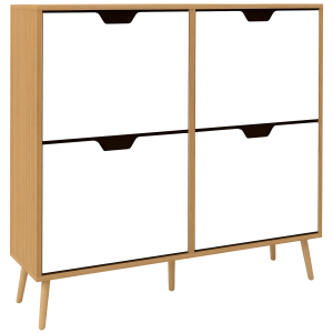 Altro Mobile Scarpiera In Truciolato E Pino Con 4 Cassetti E 2 Ripiani Regolabili Per Ogni Cassetto, 95x26x95 cm