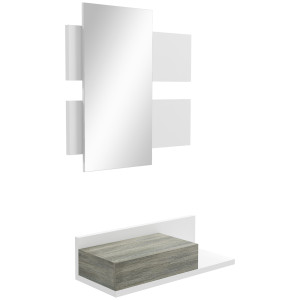 Altro Mobile Da Ingresso 2 In 1 Con Specchio Da Parete 75x3.5x75 Cm E Cassetto 75x30.5x20 Cm, Grigio E Bianco