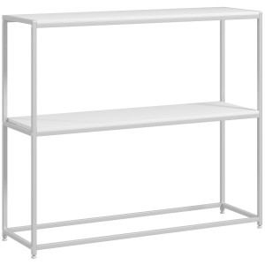 Altro Tavolo Consolle Da Ingresso Con Ripiano Aperto, In Acciaio E Truciolato, 100x30x87 Cm, Bianco