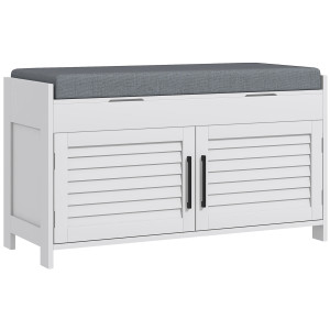 Altro Panca Scarpiera Con Ripiano Interno Regolabile Su 6 Livelli, In Mdf E Simil Lino, 90x36x50 Cm, Bianco E Grigio