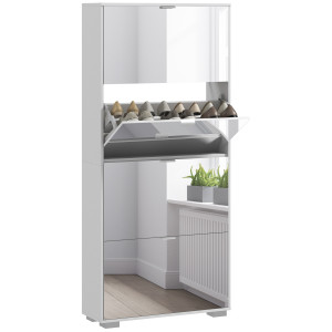 Altro Scarpiera Salvaspazio Slim Con Specchio E 4 Cassetti Per 24 Paia Di Scarpe, 76x26x178cm, Bianco
