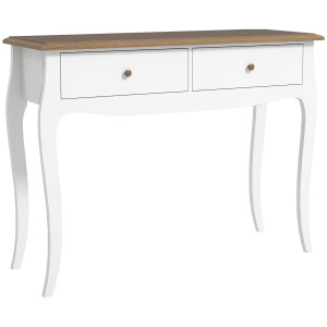 Altro Tavolo Consolle Moderno Con 2 Cassetti In Legno, 100x35x76.5 Cm, Bianco E Marrone Scuro