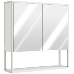 Altro Mobile Bagno A Parete Con Specchio, Armadietto Con Mensola Regolabile E Ripiano Aperto, 60x16x60 Cm, Bianco