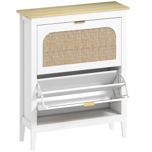 Altro Scarpiera Slim Stile Boho Con 2 Cassetti Ribaltabili Per 14 Paia Di Scarpe, 80x24x95.5 Cm, Bianco