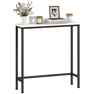 Altro Tavolo Consolle Da Ingresso Con Piano Effetto Marmo, In Legno E Acciaio, 75x24x76 Cm, Bianco E Nero