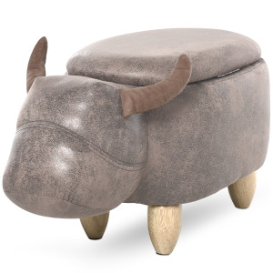 Altro Pouf Contenitore A Forma Di Bufalo, Pouf Moderno Da Salotto, Sgabello Poggiapiedi, Struttura In Legno, Seduta Imbottita, 62x35x36cm, Marrone
