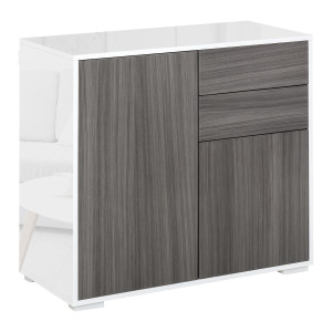 Altro Mobiletto 2 Cassetti E 2 Ante, Apertura A Pressione, Mobile Con 2 Cassetti E 2 Ante Per Casa E Ufficio, 79x36x74cm, Grigio Chiaro E Bianco