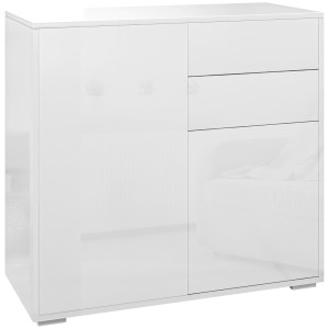 Altro Credenza Moderna Con 2 Armadietti E 2 Cassetti Con Apertura A Pressione, 79x36x74cm, Bianco Lucido