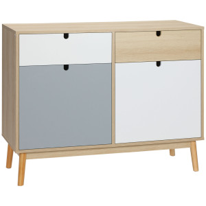 Altro Mobiletto Multiuso Stile Nordico, Armadietto Due Ante Con Cassetti Per Cucina E Ingresso, 100x40x79.5cm, Multicolore