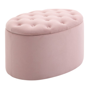Altro Pouf Contenitore Ovale Imbottito E Trapuntato In Velluto, 71x52x42cm, Rosa