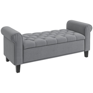 Altro Panca Fondo Letto In Tessuto Vellutato Con Spazio Portaoggetti E Braccioli, 126x48.5x57 Cm, Grigio