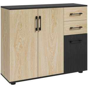 Altro Credenza Moderna Con 2 Armadietti E 2 Cassetti In Legno, 90x30x75.5cm, Noce E Nero
