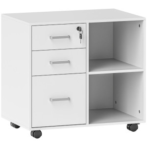 Altro Cassettiera Portadocumenti Da Ufficio Con 3 Cassetti, Ruote, Serratura E Chiavi, 60x40x56 Cm, Bianco