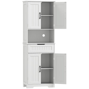 Altro Credenza Cucina Con 2 Armadietti E Cassetto, Piano Centrale Aperto E Ripiani Regolabili, Bianco
