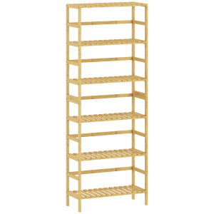 Altro Scaffale In Legno Di Bambù A 6 Livelli Con Ripiani Regolabili, 60x26x161 Cm, Legno Naturale