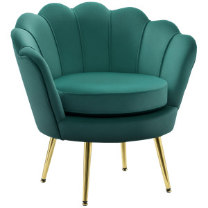 Altro Poltrona Vintage Effetto Velluto Con Braccioli E Schienale A Conchiglia, 76x67x74 Cm, Verde Scuro