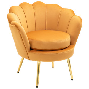 Altro Poltrona Vintage Effetto Velluto Con Braccioli E Schienale A Conchiglia, 76x67x74 Cm, Giallo