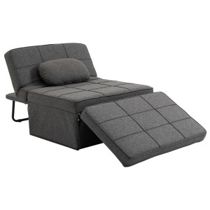 Altro Poltrona Letto 4 In 1 Con Schienale Regolabile E Cuscino In Tessuto Effetto Lino, 95x179x78 Cm, Grigio