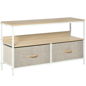 Altro Mobile Porta Tv Da 47" Con Cassetti Pieghevoli In Tessuto E Mensola In Metallo E Mdf, 98x29x56cm, Colore Legno