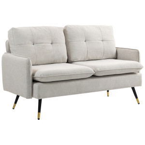 Altro Divano 2 Posti In Tessuto Effetto Lino Con Gambe In Acciaio E Cuscini Imbottiti, 139x68x80 Cm, Bianco Crema