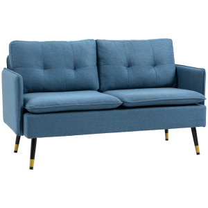 Altro Divano 2 Posti In Tessuto Con Cuscini Imbottiti E Gambe In Acciaio 139x68x80cm, Blu Scuro
