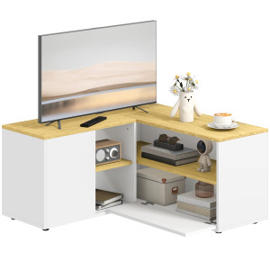 Altro Mobile Tv A L Per Tv Da 40" Con 3 Ripiani Aperti E 2 Armadietti, In Truciolato, 90x90x45 cm