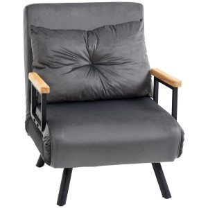 Altro Poltrona Letto 3 In 1 Con Schienale Reclinabile In 5 Posizioni E Cuscino, 63x73x81 Cm, Grigio Scuro